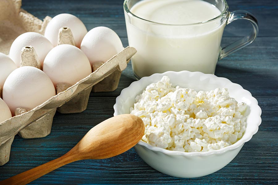 Eier, Milch und Frischkäse schmackhaft präsentiert